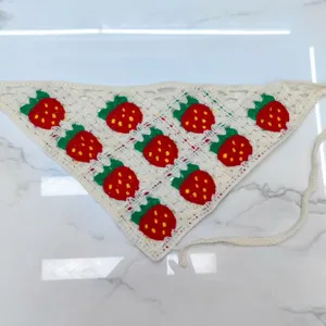 Hand-crocheted strawberry print triangular headscarf cute knit hair band accessory