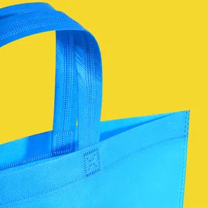 Bolsa de compras de tela no tejida azul bolsa reutilizable asa duradera imagen principal