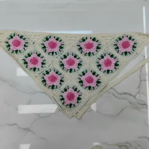 Handmade crochet floral triangular headscarf boho hair bandana retro knitted hair accessories for women