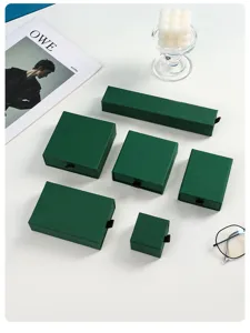 Dark green drawer jewelry gift boxes for necklaces earrings rings packaging set of multiple sizes