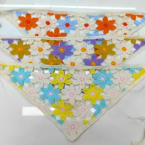 Handmade style crochet floral knitted triangular bandana hair scarf for women fashion accessory