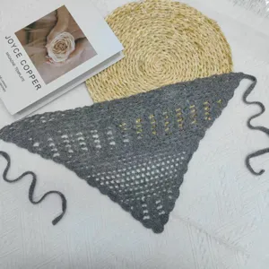 Handcrafted crochet knit triangle headscarf stylish grey hair band fashion accessory
