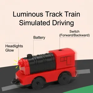 Electric train toy with light and switch, red and black steam locomotive for kids 2-6 years.