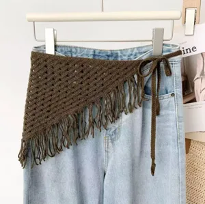 Handmade crochet triangle scarf waist wrap knitted fringe hip scarf fashion accessory