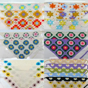 Handmade crochet floral bandana knitted headscarf vintage hair accessory for women