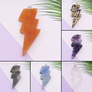 Colgante de Cristal con Forma de Rayo de Piedra Natural para Hacer Joyas DIY Collar Llavero Accesorios Amuleto de Piedra de Cobre Pulido