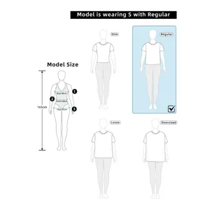 Tabla de tallas detallada y guía de ajuste para camiseta de mujer con medidas y opciones.