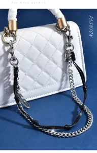 Stylish metal chain and leather strap bag accessory, perfect for decorating handbags.
