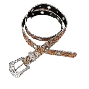 Ceinture western strassée scintillante Y2K pour femmes, ceinture cuir cristal tendance.
