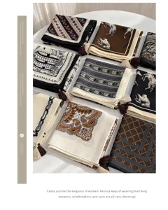 Vintage Pferde Print Baumwolle Leinen Quadrat Tuch fuer Damen elegante Halstuch Schal.