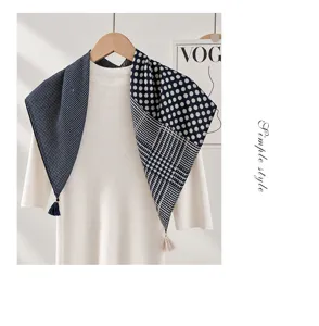 Baumwoll-Leinen Quadratisches Tuch mit Polka-Dot-Muster Hahnentritt und Quasten-Detail Halstuch