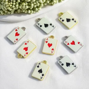 Zinc Alloy Enamel Poker Card Ace of Hearts Ace of Spades Charms DIY Jewelry Making Metal Pendant Accessories