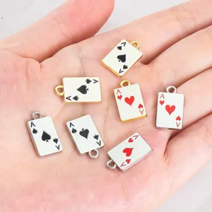 Zinc alloy enamel poker card charms Ace of Spades Hearts DIY necklace jewelry accessories