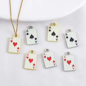 Zinc alloy enamel playing card Ace of hearts spades charms DIY necklace jewelry accessories.