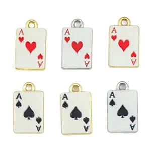 Zinc alloy enamel playing card charms Ace of Hearts and Spades for DIY necklace jewelry.