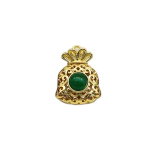 Golden lucky bag pendant with green stone DIY necklace sweater chain jewelry accessory charm.