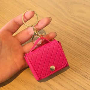 Roze Gecapitonneerd Mini Handtas Sleutelhanger PU Lederen Schattig Oordopjes Etui Tas