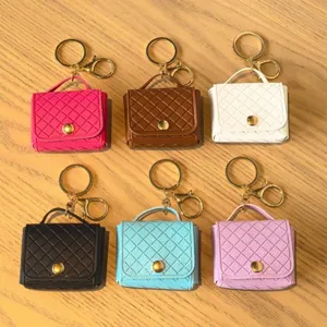PU gewatteerde mini handtas sleutelhanger, leuke oortelefoontas voor dames mode.