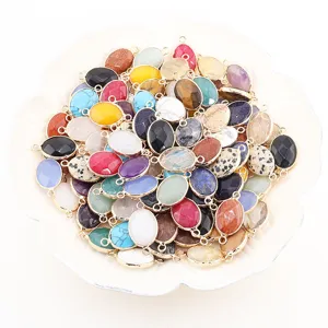 Pierre naturelle ovale double trou pendentif connecteur pendentif bijoux bricolage