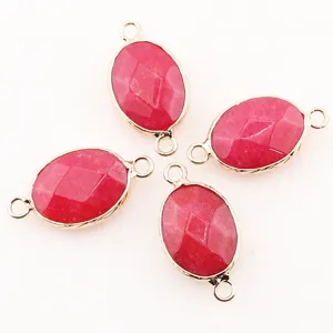 Pierre naturelle ovale connecteur double boucle pendentif cristal rouge détails bijoux DIY.