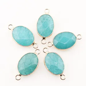 Pierre naturelle ovale sertie double facettes cristal pendentif pour bijoux accessoires de DIY