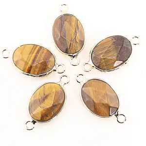 Pendentif ovale en pierre naturelle double trou monture doree facette accessoire bijoux DIY