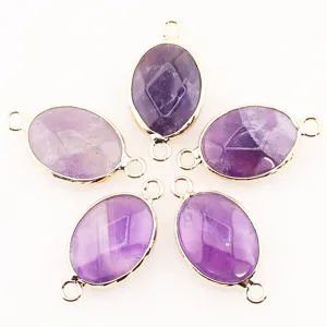 Détails du pendentif connecteur ovale en cristal violet naturel pour la création de bijoux DIY.