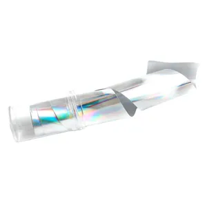 Holographic nail art transfer foil sticker in clear tube for DIY manicure shiny decoration.
