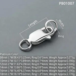 Tabella delle taglie e dimensioni della chiusura a moschettone in argento S925.