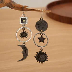 Boucles d'oreilles pendantes longues lune soleil et etoile retro asymetriques mode