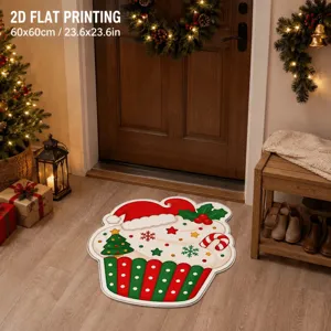 Christmas Festive Irregular Shaped Faux Cashmere Door Mat Printed Non-Slip Gingerbread House Christmas Tree Entrance Floor Carpet For Bedroom Living Room Decoration