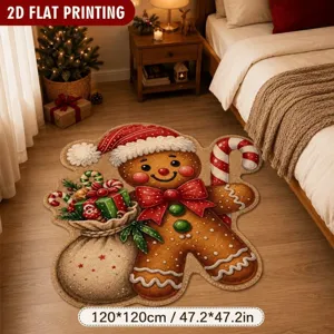 Christmas gingerbread man shaped rug, soft faux cashmere non-slip floor mat for bedroom, 120x120cm