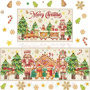 Weihnachtsküchenmatten Set mit süßem Nussknacker und Lebkuchenhaus Aquarell Motiven.