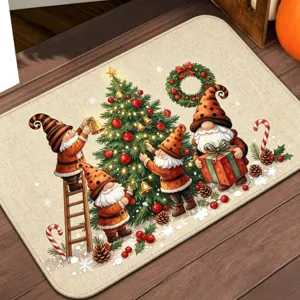 Felpudo de Gnomo de Navidad Antideslizante Festivo de Poliéster Tapete de Entrada Estampado Decoración para Puerta