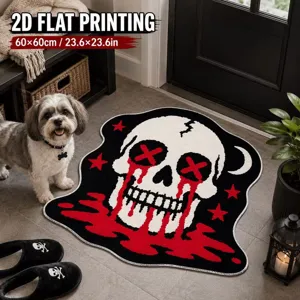 Halloween skull patterned cashmere-like rug, non-slip absorbent door mat for home decor.