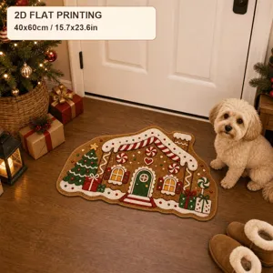 Christmas gingerbread house shaped non-slip doormat, cozy holiday home decor area rug.