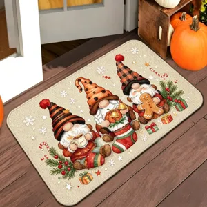 Felpudo de gnomo navideño vista detallada, alfombra festiva de invierno, antideslizante.