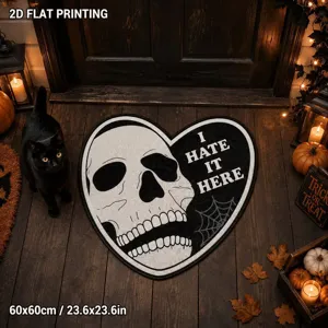 Halloween heart shaped skull doormat, funny text entrance rug, soft cashmere-like material.