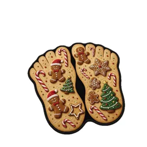 Christmas cartoon footprint shaped cashmere doormat for home entrance holiday decoration