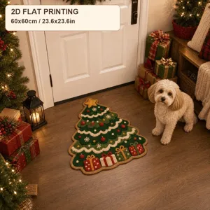 Christmas tree shaped door mat, cozy holiday entrance home decor, non-slip plush floor rug.