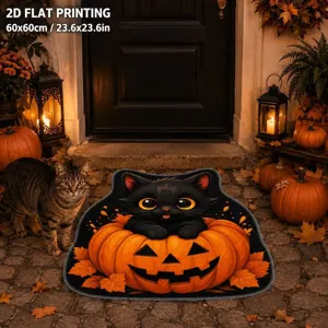 Halloween black cat pumpkin floor mat 60x60cm cute holiday entrance rug for home decor