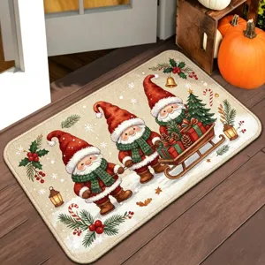 Alfombra de bienvenida de gnomos navideños felpudo de entrada festiva decoración