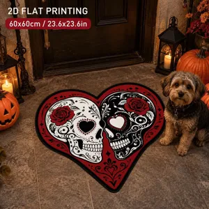 Halloween Skull Heart Shaped Doormat Soft Anti-Slip Floor Rug Indoor Home Decor 60x60cm