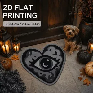 Mystical heart-shaped doormat with eye design, perfect for Halloween home decoration.