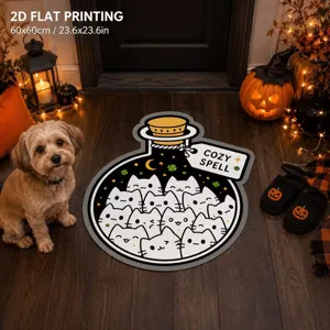 Halloween cat potion bottle shape doormat, 60x60cm soft fluffy floor mat for home decor.