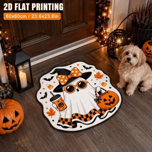 Halloween cute ghost shaped floor mat 2d flat printing non-slip washable indoor door rug