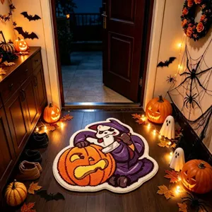 Halloween spooky ghost pumpkin shaped plush carpet, cozy non-slip indoor door mat.