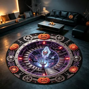 Tappeto Rotondo Illusione 3D Halloween Zucca Teschio Tunnel Cyberpunk Tappetino Soggiorno