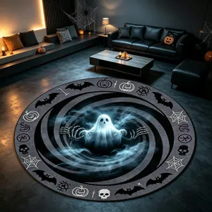 Tappeto rotondo Halloween soggiorno motivo fantasma 3D antiscivolo tappetino decorativo
