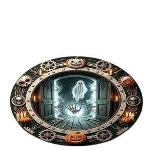 Tappeto rotondo Halloween spettrale fantasma zucca ingranaggio motivo zerbino soggiorno